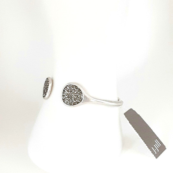 J.JILL Crystal Pave Detail Brushed Silver Tone Hinged Cuff Bracelet NEW NWT - Picture 1 of 6
